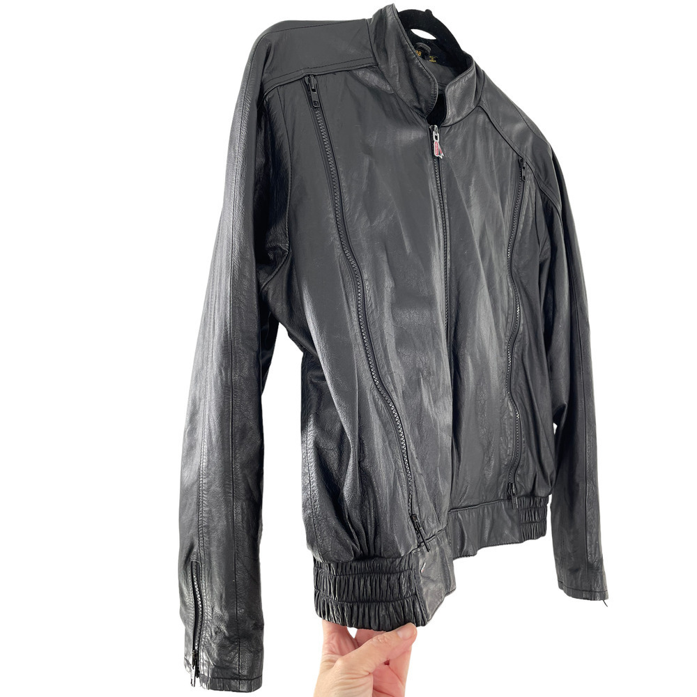 Hein Gerickle Mens Leather Moto Jacket Mock Neck Long Sleeve Size 38 Black - Picture 4 of 9
